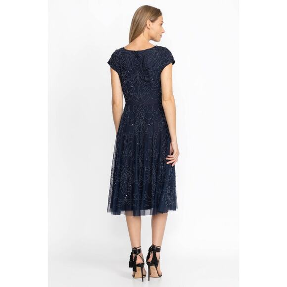 NWT Designer Johnny Was Navy Paisley Beaded Mesh Party Dress Size 2 - Picture 4 of 5